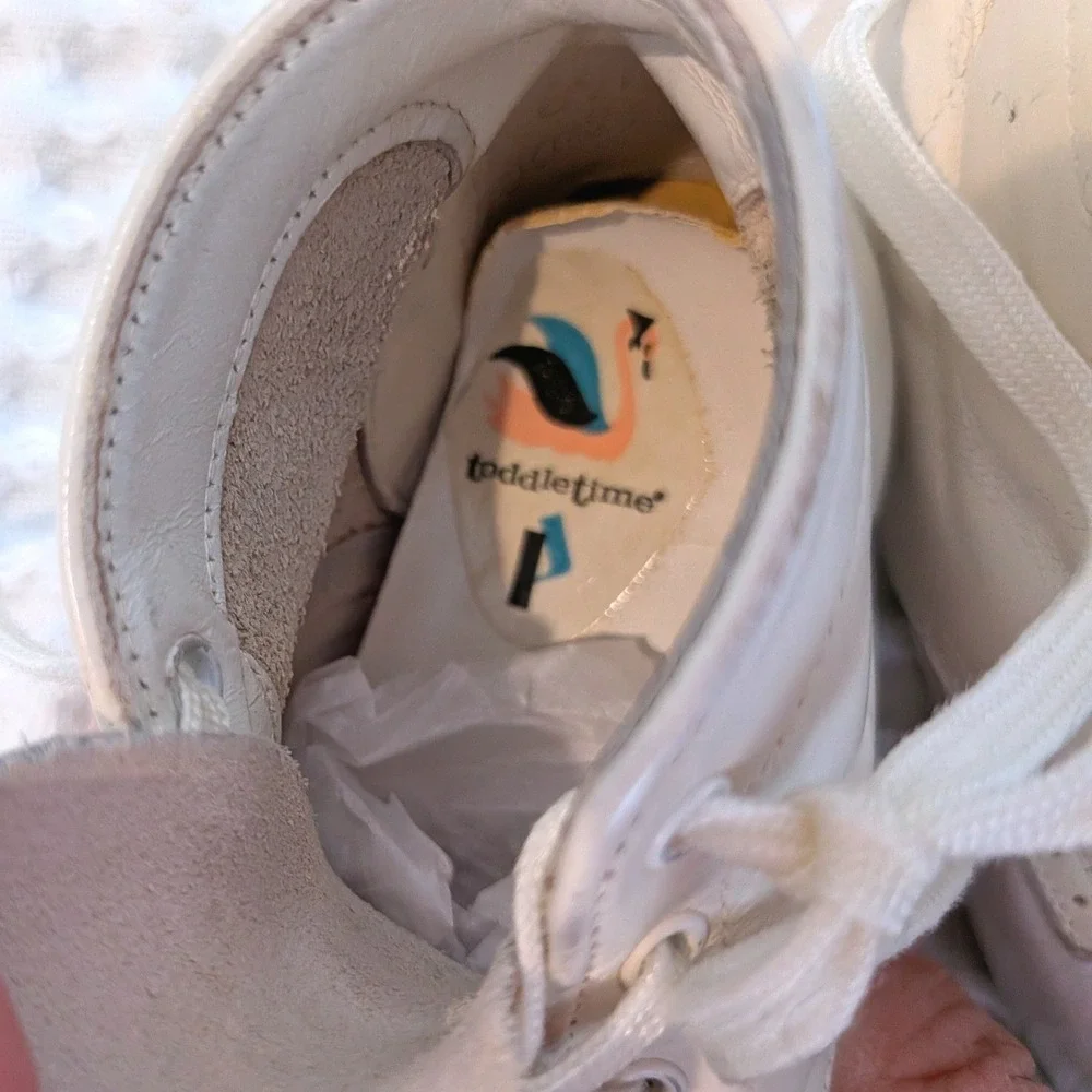 Vintage Baby Leather Shoes White Lace Up Infant Size 5 Christening Baptism